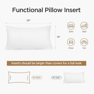 Throw Pillow Insert Rectangular 16x26” (Pack of 1)